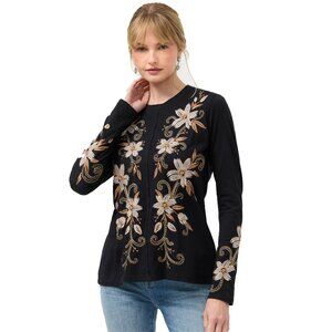 Johnny Was Raw Corinthe Tee Long Floral Embroidery Cotton Shirt Black Top XXL NW